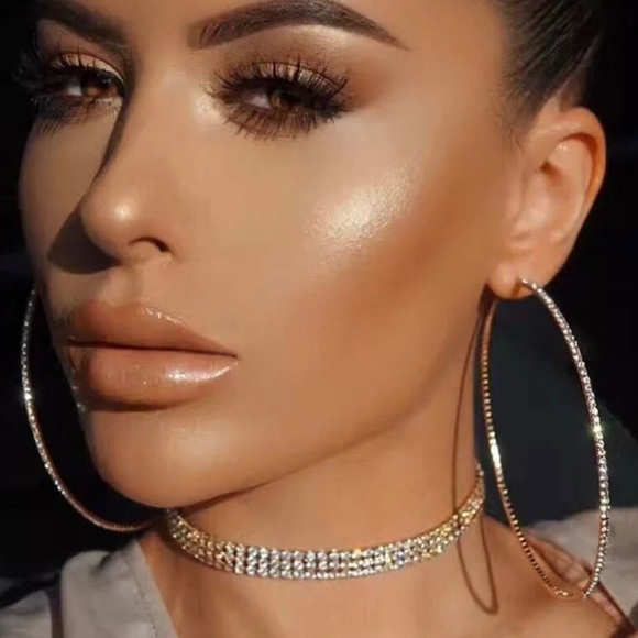 Sparkle Diamond Large Hoop Earrings - Picture 2 of 2